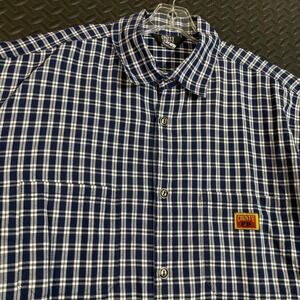 County FB Blue White Plaid Button Down Short Sleeve Shirt Men's Size 1X